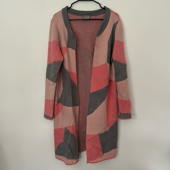 Vero Moda VMSEATTLE Long Sleeve Open Coatigan Pink & Grey Long Cardigan in Sz L - Picture 1 of 5